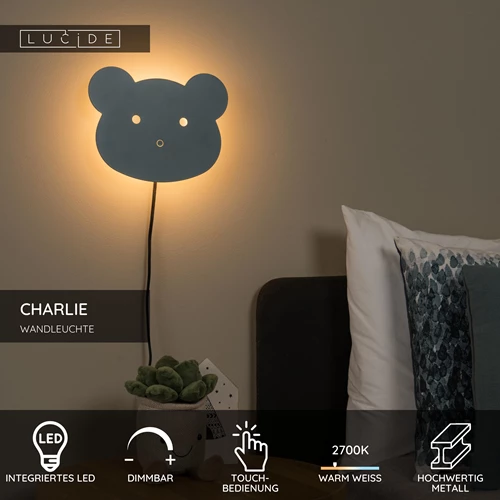Lucide CHARLIE - Wandleuchte Kinderzimmer - LED Dim. - 1x7W 2700K - Blau - USP